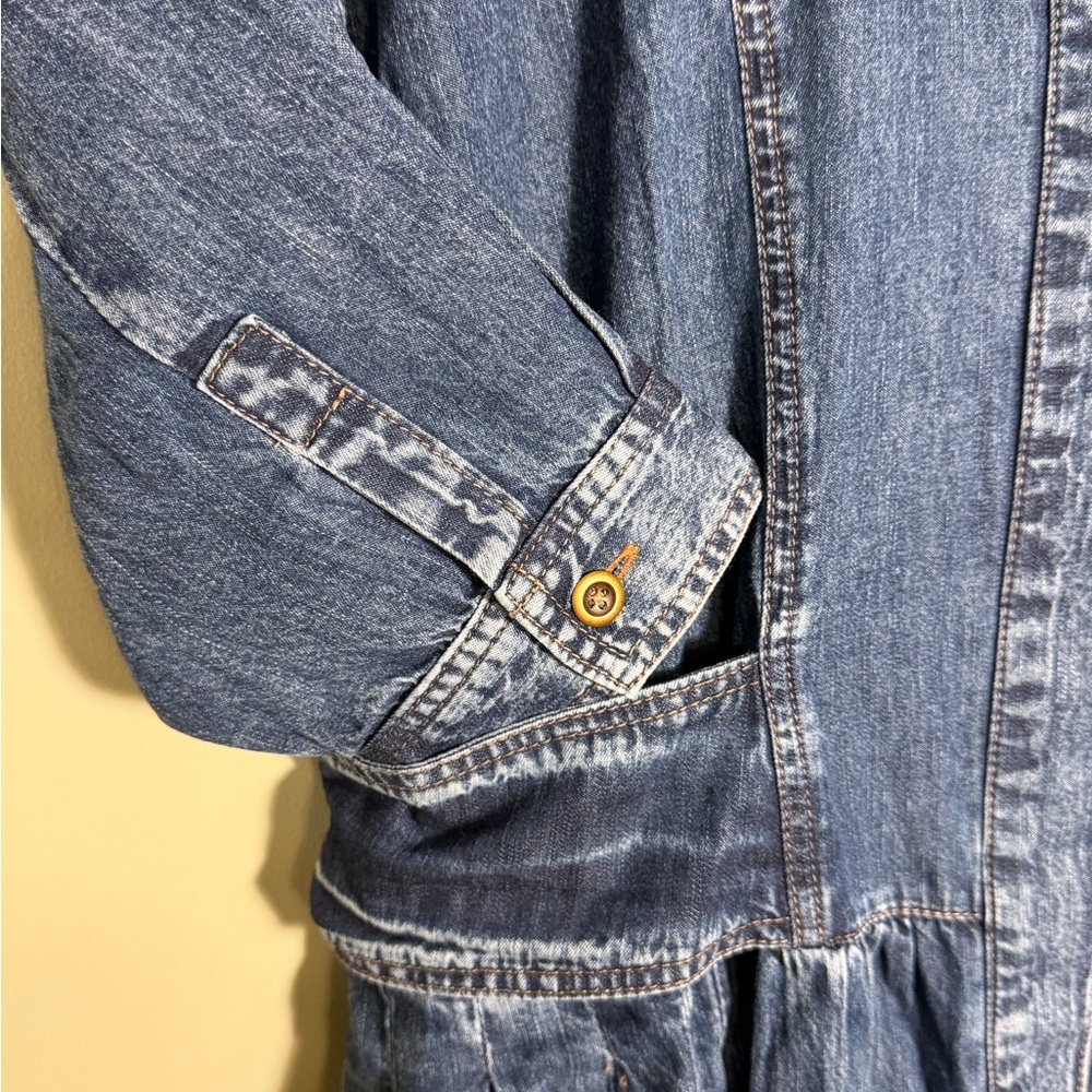 eShakti NEW Custom Shirtdress. Blue Denim,Pleated Pocketed Skirt, Sash, Sz 16W - Picture 2 of 16